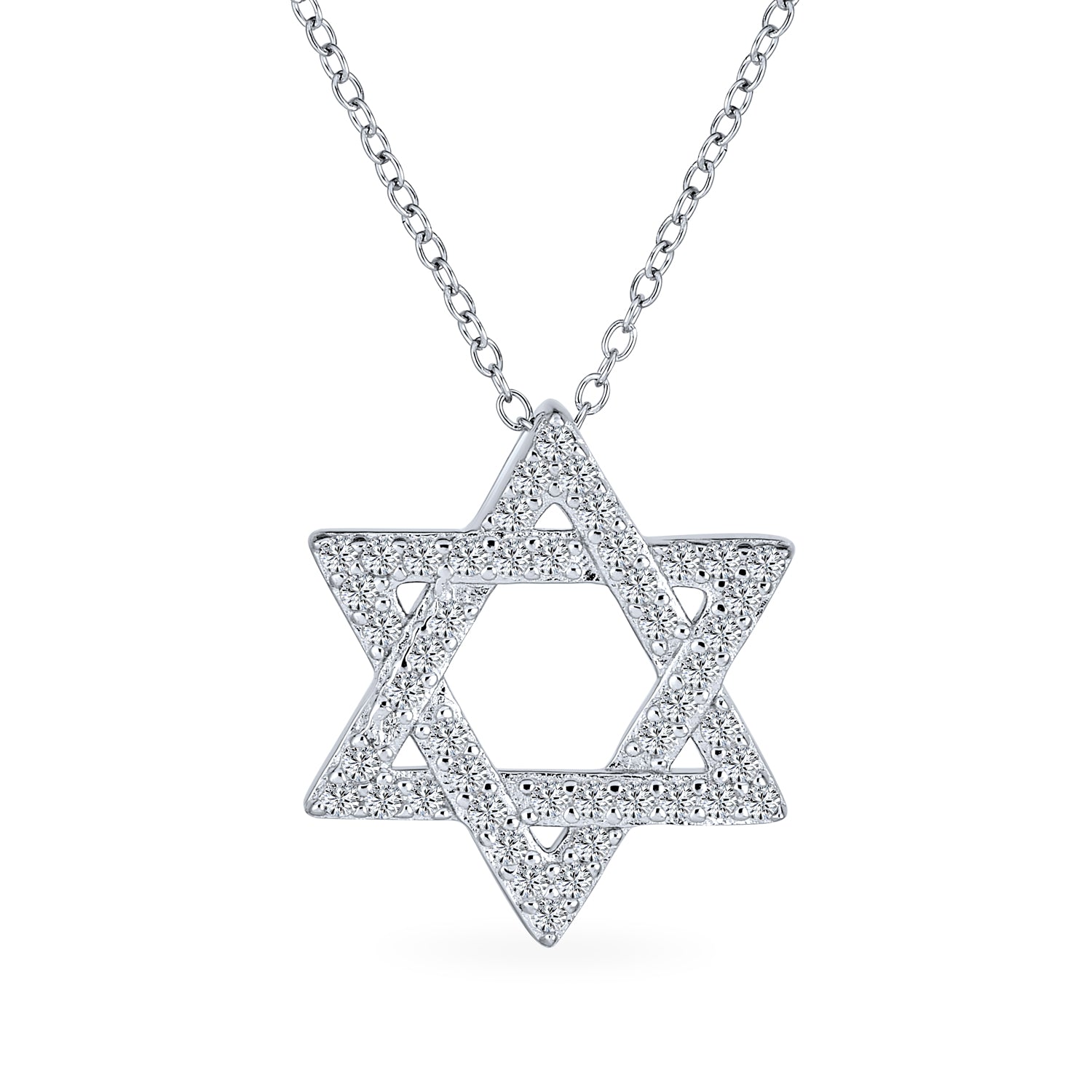 religious-silver-necklace-starofdavid-cz-yc-yp485_1 Cubic Zirconia CZ Pave Judaica Star Of David Pendant Necklace Sterling Silver - Image 1