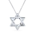 Cubic Zirconia CZ Pave Judaica Star Of David Pendant Necklace Sterling Silver - Image 2