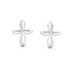Religious Delicate Simple Minimalist Cross Stud Earrings .925 Sterling Silver - Image 2