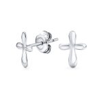 Religious Delicate Simple Minimalist Cross Stud Earrings .925 Sterling Silver