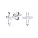 Religious Delicate Simple Minimalist Cross Stud Earrings .925 Sterling Silver