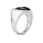 Religious Shield Design Cross Signet Ring Black Onyx Inlay .925 Sterling Silver - Image 2