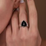 Religious Shield Design Cross Signet Ring Black Onyx Inlay .925 Sterling Silver - Image 4