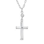 Minimalist Petite Religious Pendant Necklace Cross and CZ Accent Sterling Silver