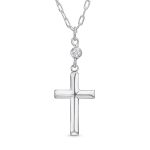 Minimalist Petite Religious Pendant Necklace Cross and CZ Accent Sterling Silver
