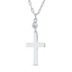 Minimalist Petite Religious Pendant Necklace Cross and CZ Accent Sterling Silver - Image 2