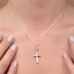 Minimalist Petite Religious Pendant Necklace Cross and CZ Accent Sterling Silver - Image 5