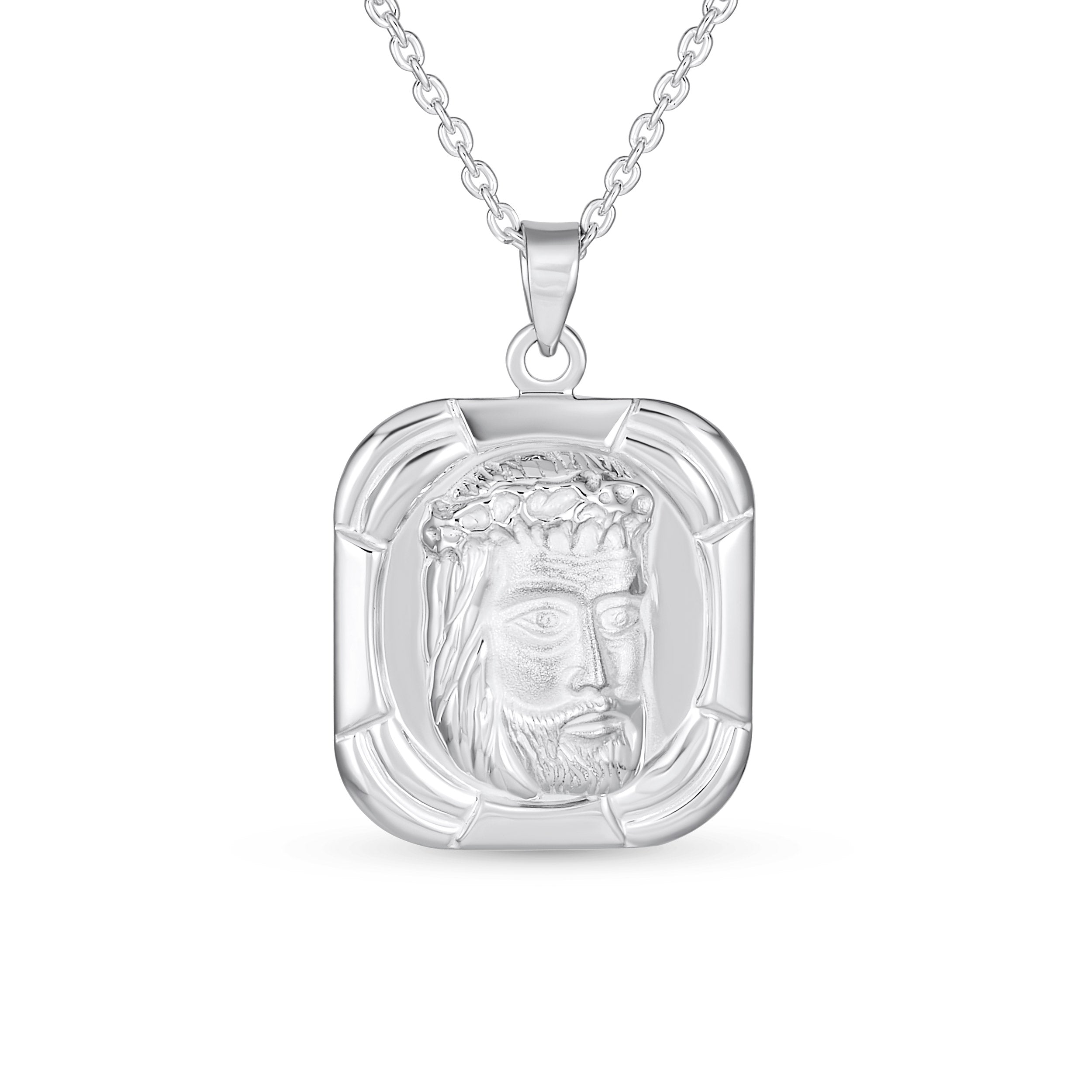 religious_jesus_christ_pendant_necklace_srn-s105492ps-1 Religious Face of Jesus Pendant Necklace Medallion Dog Tag .925 Sterling Silver - Image 1