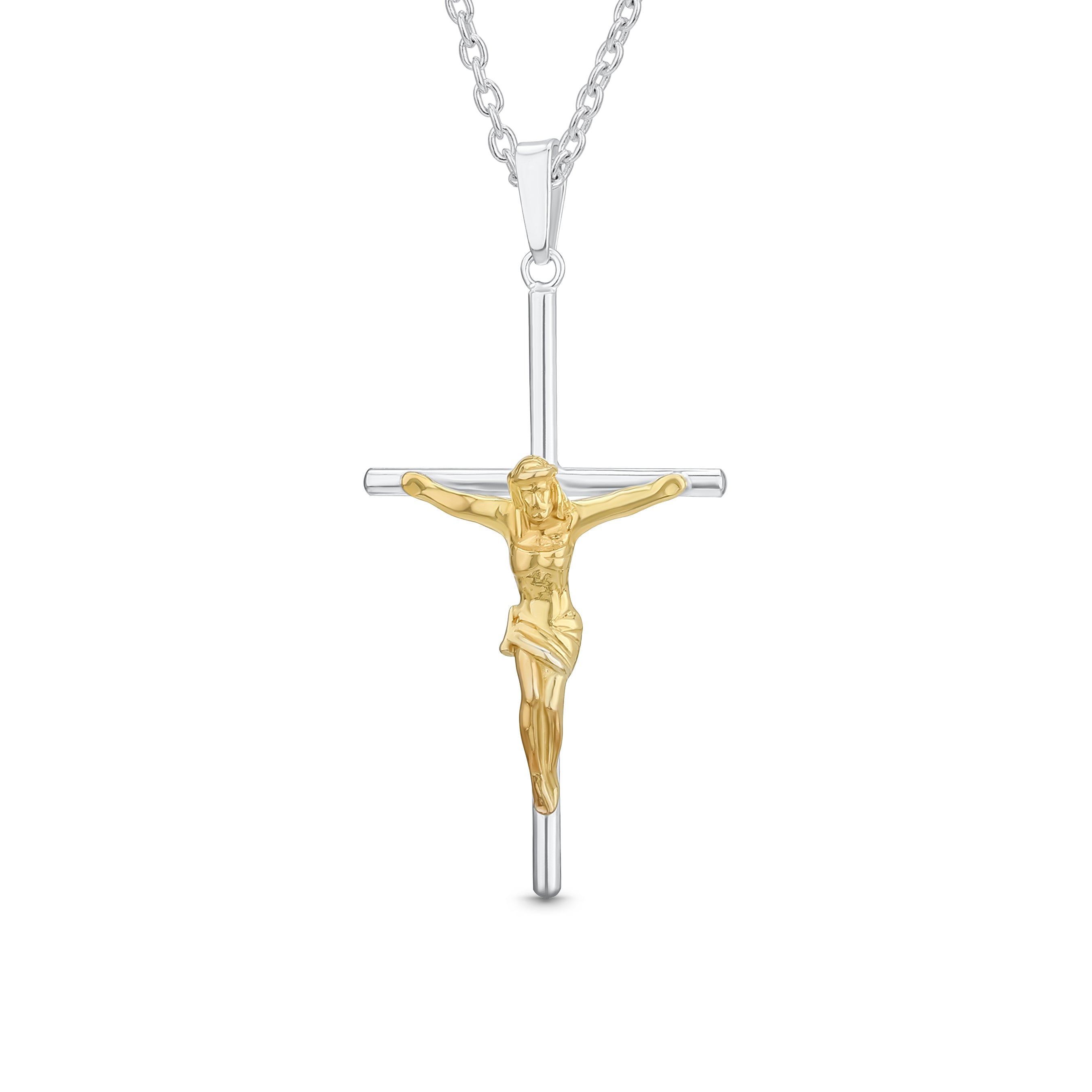 religious_jesus_cross_necklace_s123423pc_a_1 Jesus Crucifix Cross Pendant Necklace 2 Tone Gold Silver - Image 1