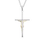 Jesus Crucifix Cross Pendant Necklace 2 Tone Gold Silver - Image 2
