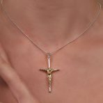 Jesus Crucifix Cross Pendant Necklace 2 Tone Gold Silver - Image 5