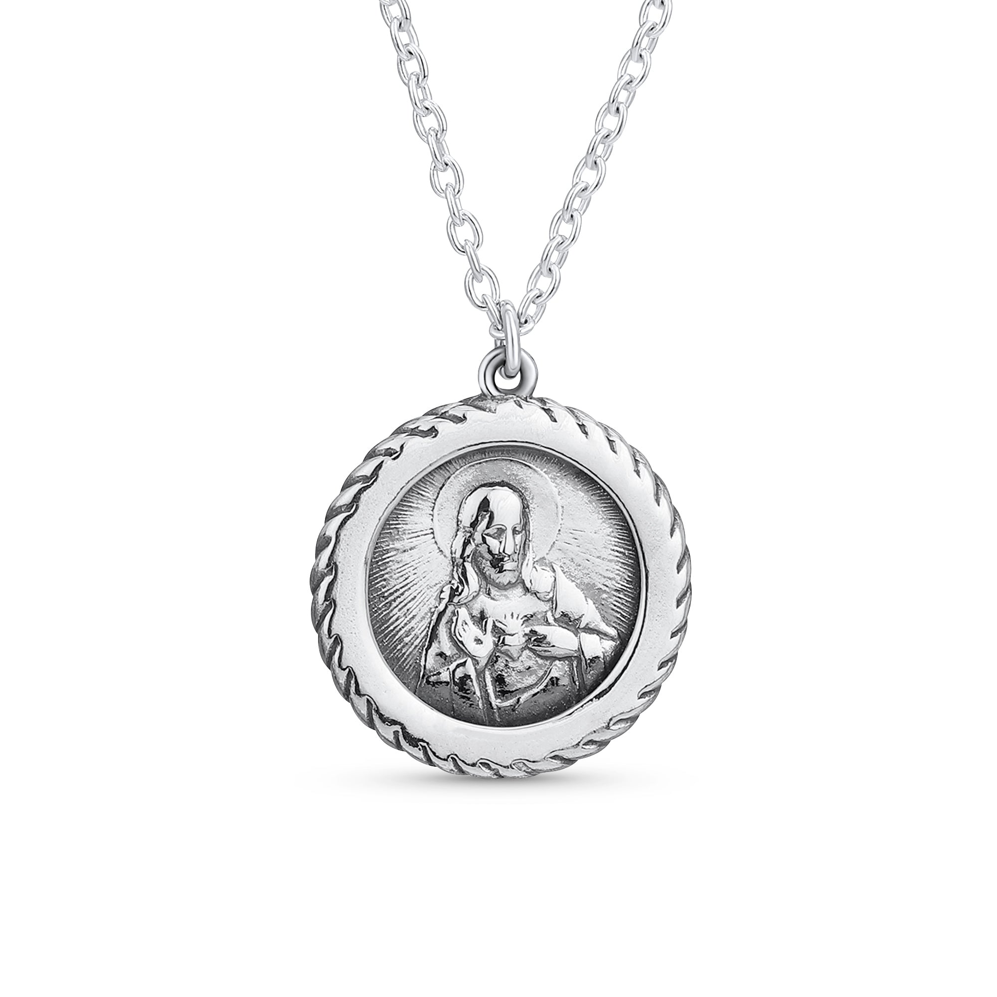 religious_jesus_medallion_necklace_s977207n_1 Prayer Jesus Medal Pendant Necklace Religious Medallion .925 Sterling Silver - Image 1