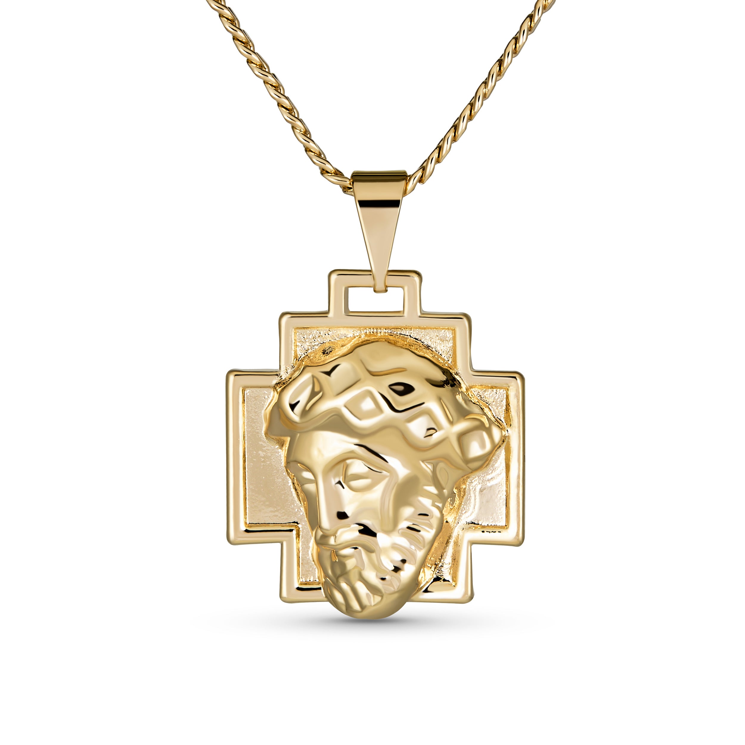 religious_jesus_pendant_necklace_ajb-15-00158 Christ Cross Medallion Pendant Necklace Yellow Gold Plated - Image 1