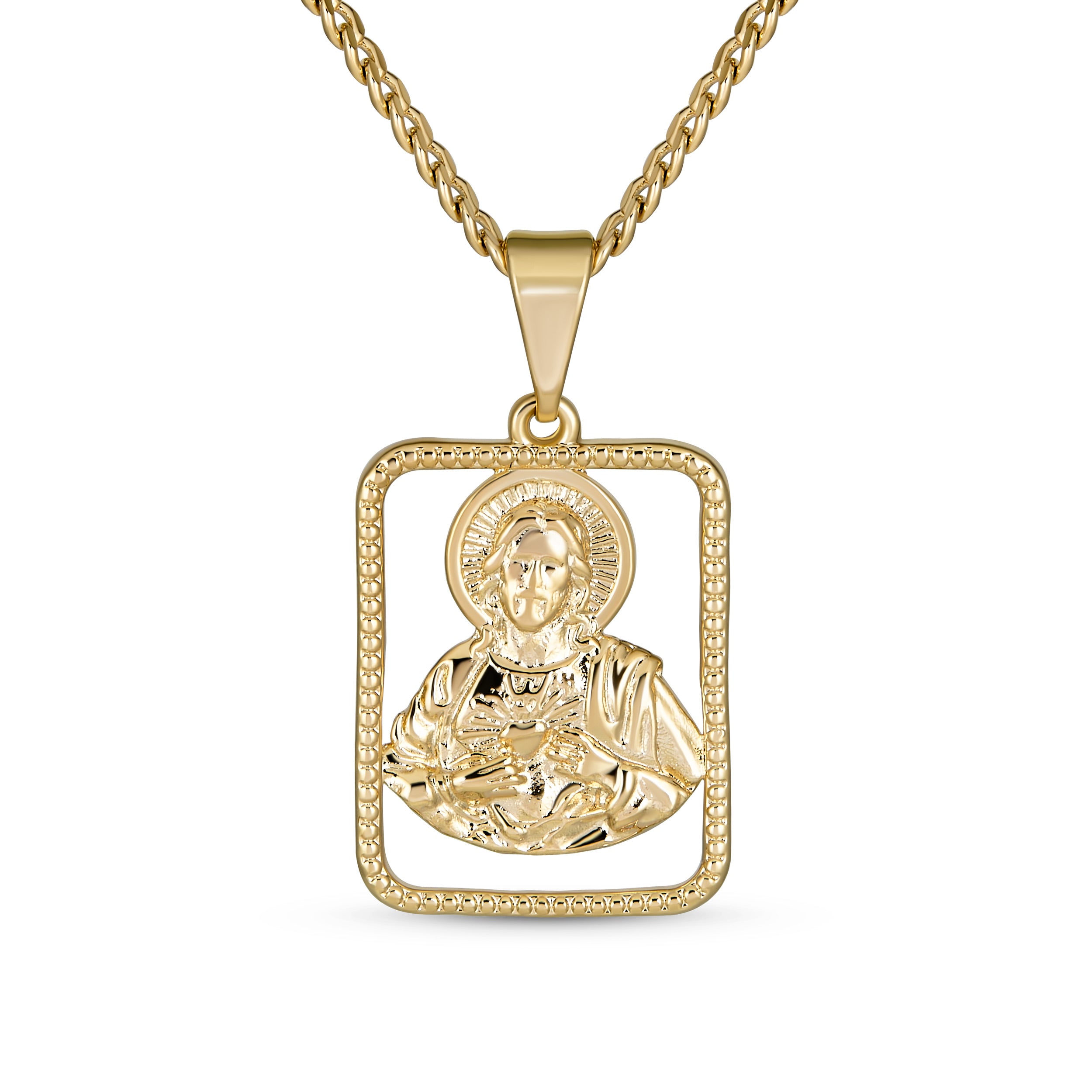 religious_medallion_christ_necklace_ajb-15-03031-1 Religious Metal Jesus Christ Head Medallion Necklace Pendant Gold Plated - Image 1