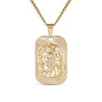 Yellow Gold Jesus Christ Medallion Pendant Necklace Men