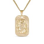 Yellow Gold Jesus Christ Medallion Pendant Necklace Men