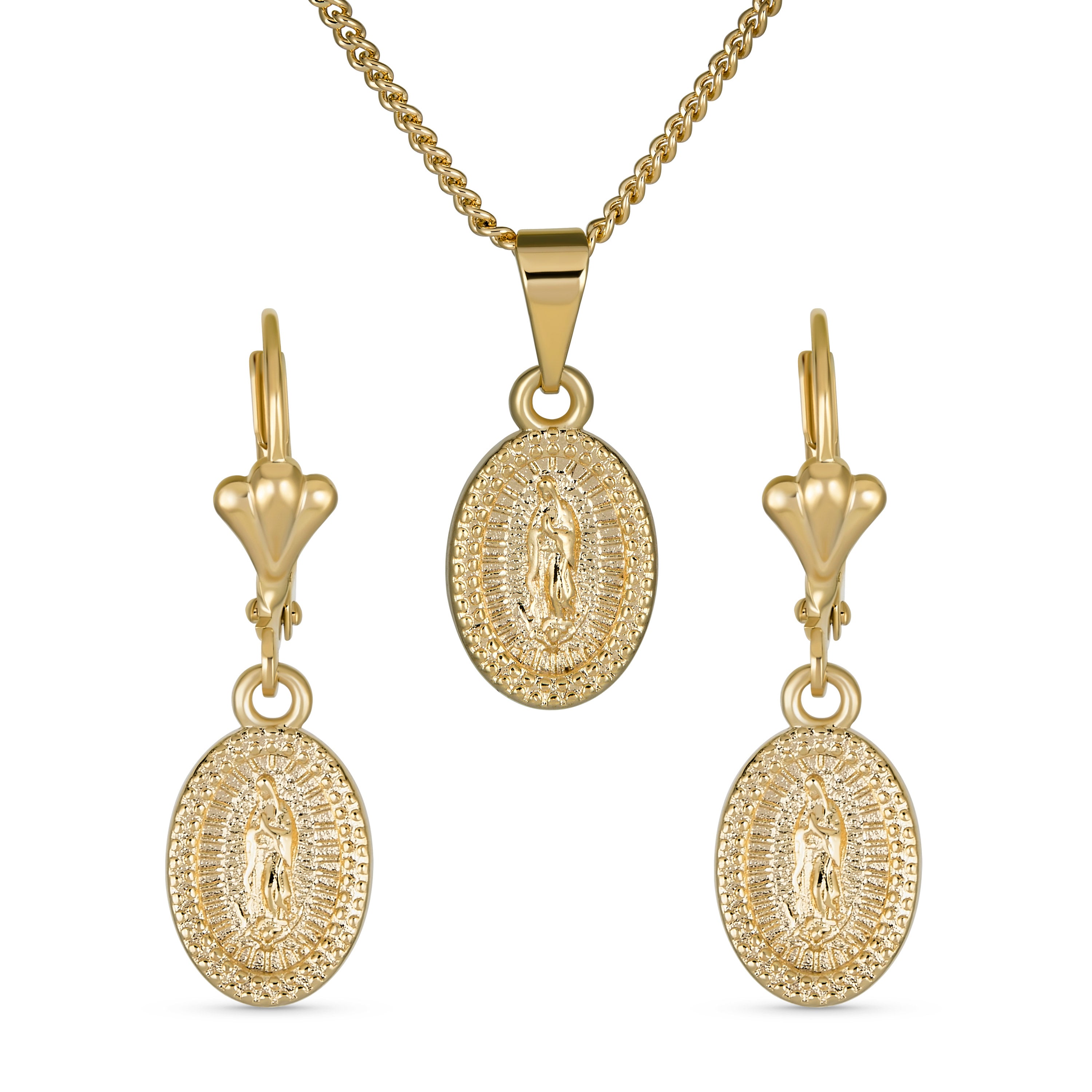 religious_medallion_virgin_mary_necklace_earring_set_ajb-16-00287 Our Lady Of Guadalupe Virgin Mary Pendant Necklace Gold - Image 1