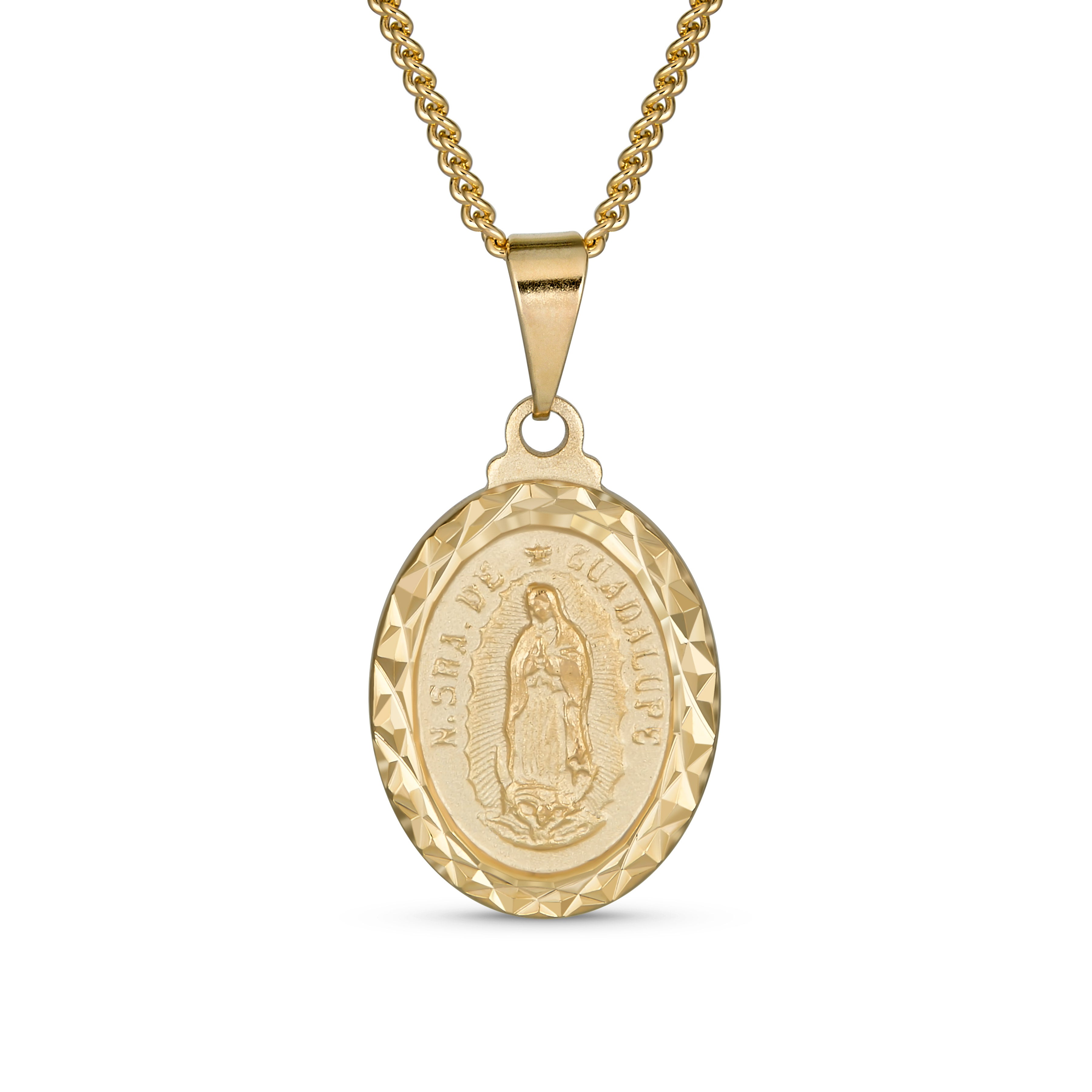religious_virgin_mary_necklace_ab-15-0072 Our Lady Of Guadalupe Virgin Mary Oval Medallion Pendant Necklace Gold Plated - Image 1