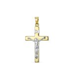 14K Yellow Gold Religious Jesus Inri Crucifix Cross Pendant Necklace