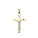 14K Yellow Gold Religious Jesus Inri Crucifix Cross Pendant Necklace
