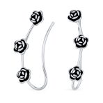 Retro Flower Ear Cuff Cartilage Three Roses Sterling Silver
