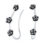 Retro Flower Ear Cuff Cartilage Three Roses Sterling Silver