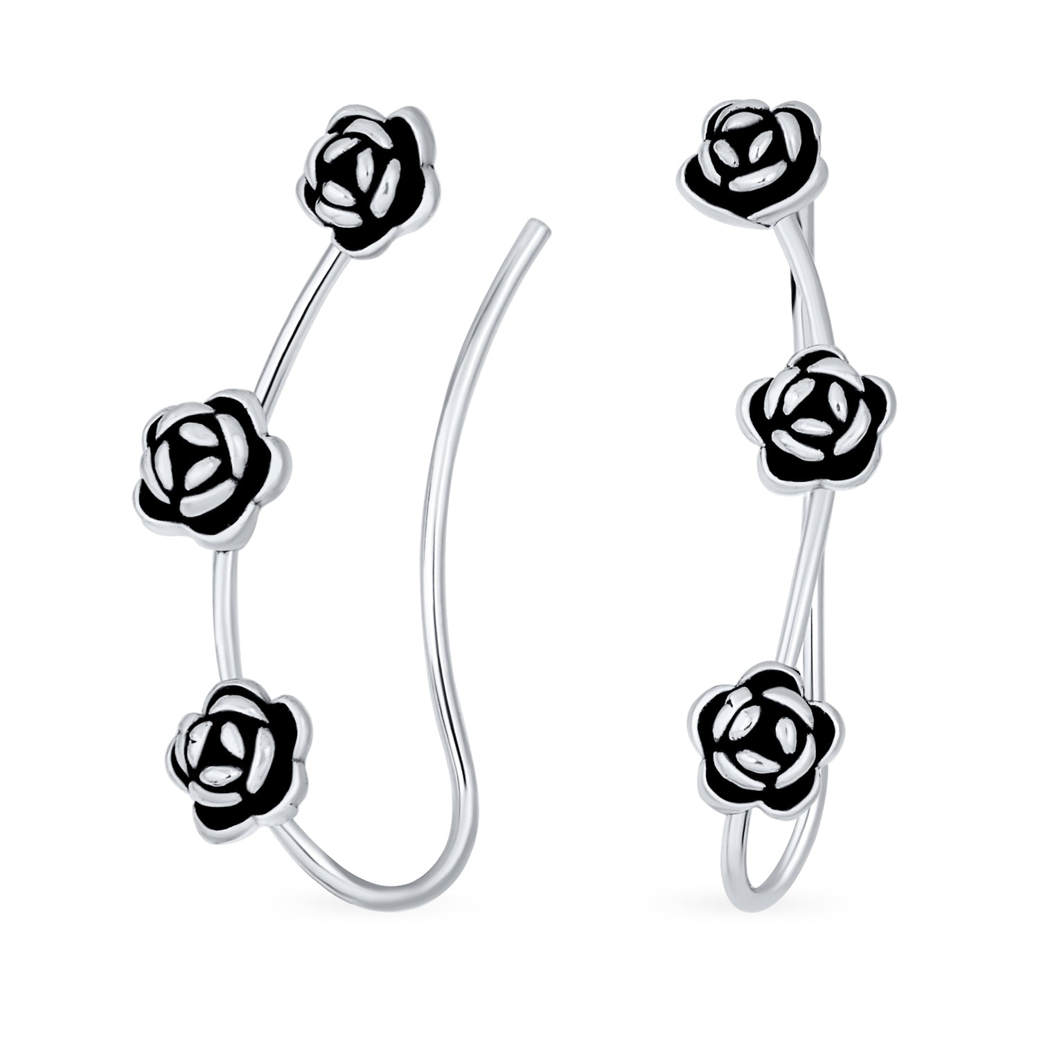 retro-3d-flower-wire-earclimber-sstr-erosepin_01 Retro Flower Ear Cuff Cartilage Three Roses Sterling Silver - Image 1