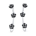 Retro Flower Ear Cuff Cartilage Three Roses Sterling Silver - Image 2