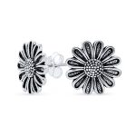 Retro Floral Garden Party Sunflower Stud Earrings in Oxidized Sterling Silver