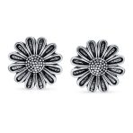 Retro Floral Garden Party Sunflower Stud Earrings in Oxidized Sterling Silver - Image 2