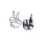 Set of 2 Peace & Good Luck Hand Sign Fingers Crossed Charm Bead Sterling Silver