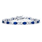 Green Red Oval CZ Tennis Bracelet in Silver Plated Finish - Image 2