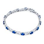 Green Red Oval CZ Tennis Bracelet in Silver Plated Finish - Image 9
