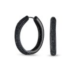 Large Cubic Zirconia Pave CZ Big Oval Black Hoop Earrings Inside Out Design - Image 2