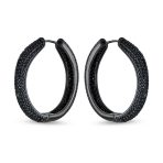 Large Cubic Zirconia Pave CZ Big Oval Black Hoop Earrings Inside Out Design - Image 4