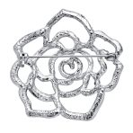 Large Fashion Statement Rose Flower Brooch Pin with Sparkling Crystals Silver Tone - Image 2
