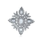 Statement Fashion Crystal Leaf Flower White Faux Pearl Brooch Pin Silver Plated - Image 2