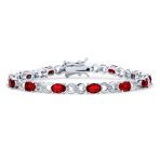 Green Red Oval CZ Tennis Bracelet in Silver Plated Finish