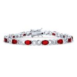 Green Red Oval CZ Tennis Bracelet in Silver Plated Finish