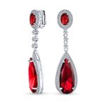 Amethyst Purple CZ Teardrop Chandelier Screw Clip On Earrings Silver Plated