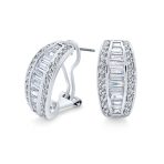 Bridal Baguette CZ Half Hoop Earrings Omega Back Clip