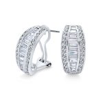 Bridal Baguette CZ Half Hoop Earrings Omega Back Clip