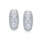 Bridal Baguette CZ Half Hoop Earrings Omega Back Clip - Image 2