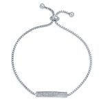 Elegant Cubic Zirconia Pave CZ Bar Bolo Bracelet Adjustable Sliding Clasp Bracelet