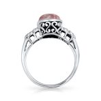 Bezel Set Oval Pink Natural Rhodochrosite Gemstone Ring Flower Band .925 Sterling Silver - Image 5