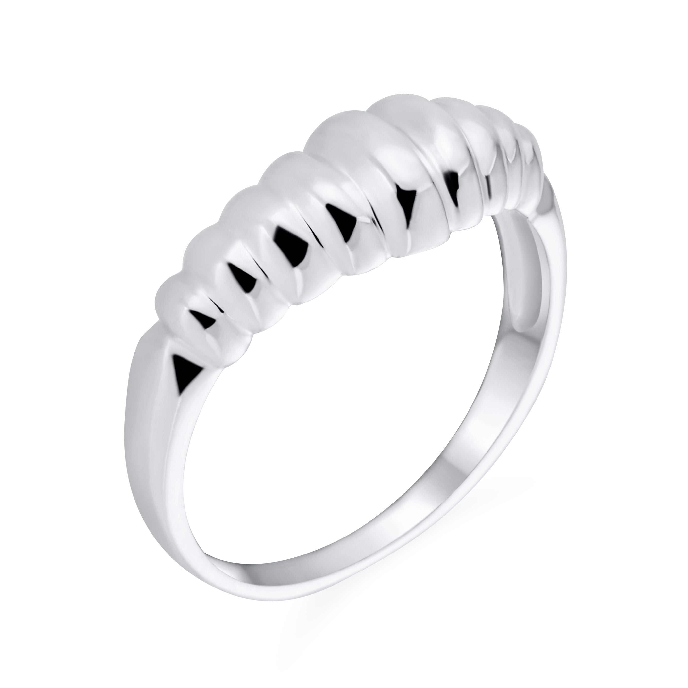 ribbed-dome-shrimp-croissant-thin-ring-srn-dj76819r_01 Ribbed Dome Croissant Silver Ring: Dainty Shrimp Band Thin Sterling - Image 1