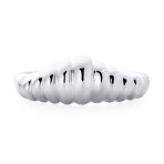 Ribbed Dome Croissant Silver Ring: Dainty Shrimp Band Thin Sterling - Image 2