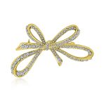 Set of 2 Winter Wedding Clear Blue Crystal Ribbon Bow Brooch Pin Gold Plated - Image 2
