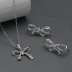 Dainty Cubic Zirconia Pave CZ Station Ribbon Bow Pendant Necklace .925 Sterling Silver - Image 5