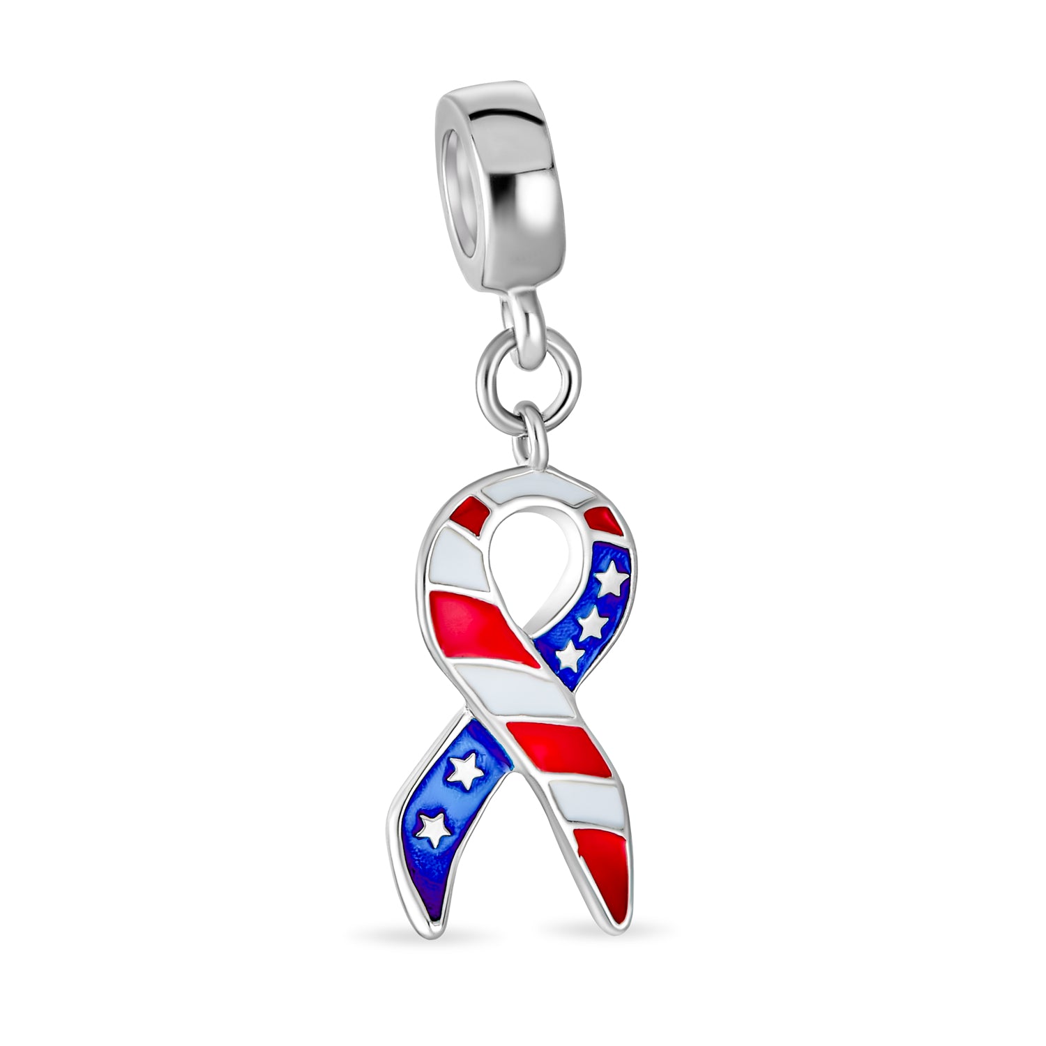 ribbon-usa-flag-charm-bead-silver-pbx-hsd-187r_1 Patriotic USA Flag Ribbon Dangle Charm Bead Enamel Silver for European Bracelet - Image 1
